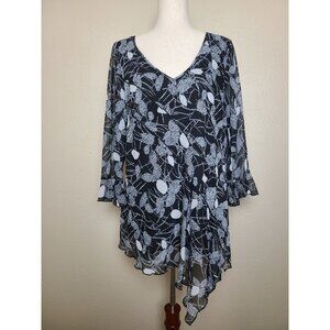 CATO Womens Long Sleeves Top Blouse Shirt Black White Print Size 18 20 W A483